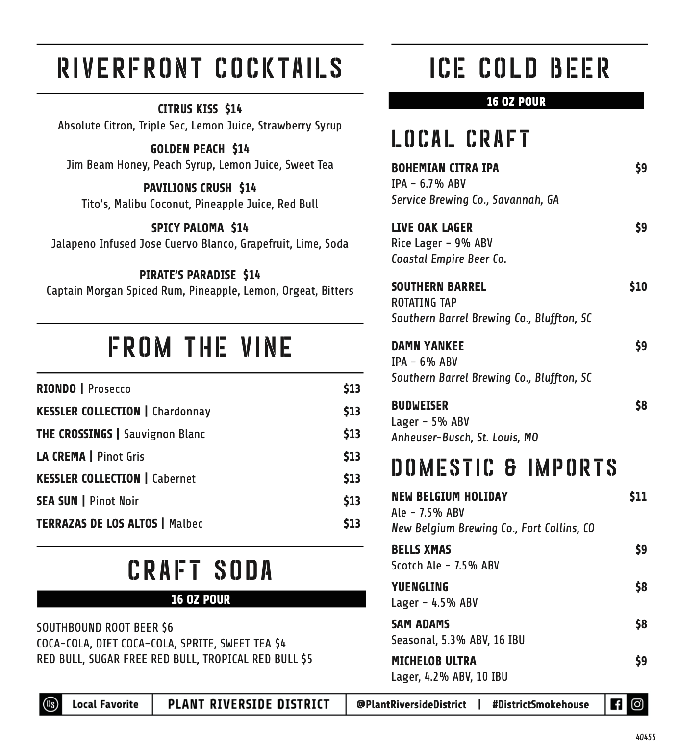 District Smokehouse drinks menu